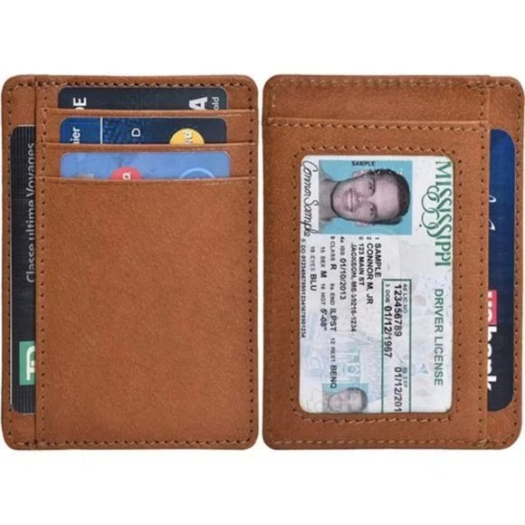 New Minimalist Wallets RFID Blocking Real Leather Brown - Picture 2 of 8